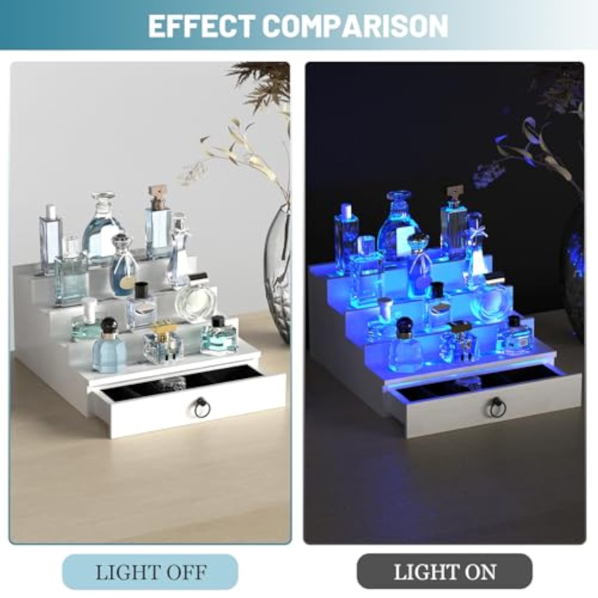 LED Lighted Wooden Cologne Organizer for Men, 4 Tier