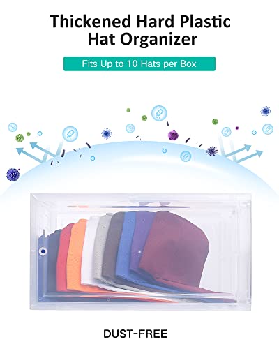 Apobabo Hat Organizer, Clear Hard Plastic Hat Rack Box For Baseball Caps, Stackable Dust Free Hat Storage Containers With Magnetic Door #TOP3