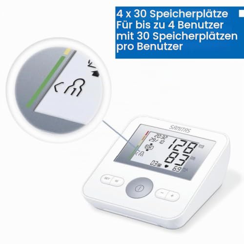 Sanitas SBM 18 Oberarm-Blutdruckmessgerät, Manschettensitzkontrolle, farbige Einstufung der...