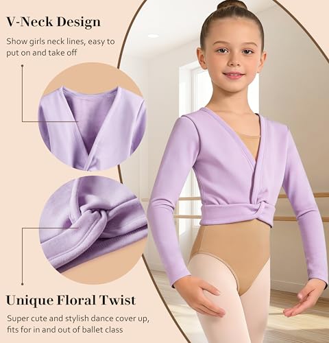 Image of DANSHOW Girls Ballet Wrap Top Long Sleeve Dance Sweater Toddler