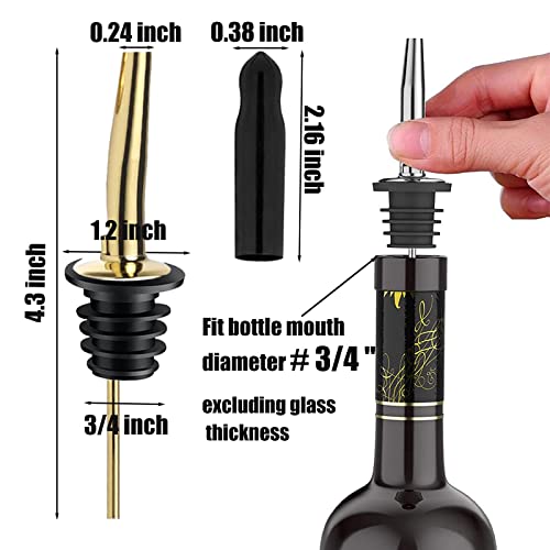 Image of Pafusen 6 Pack Liquor Bottle Pourers, Liquor Pour Spout for Liquor Bottles, Stainless Steel Olive oil Dispenser Spout, Alcohol Pourer Spouts Dust Caps Long Covers, Gold