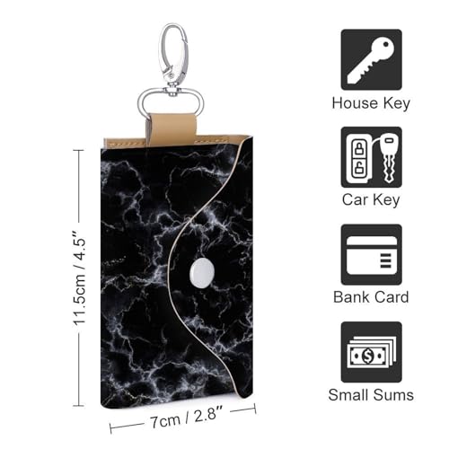 Black Marble Texture White Key Holder Bag PU Leather ID Card Holder Keychains Case Cover for Men Women2