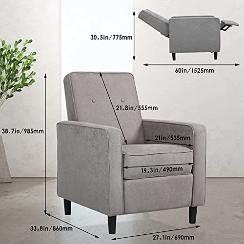 Fdw Comfortable Single Recliner Mid Century Modern Sofa Home Living Room Fabric With Push Back Accent Arm Chair, Grey #TOP6
