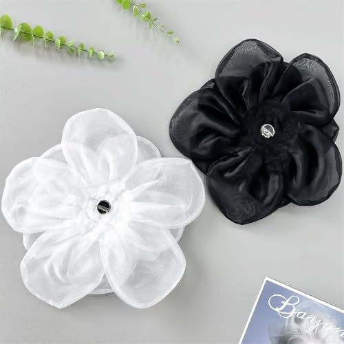 Image of Large Camellia Flower Brooch Pin for Women Fashion Dainty Lightweight Organza Satin Fabric Big Brooches Lapel Pins Wedding Dance Party Dress Accessories Exaggerated Jewelry Gift