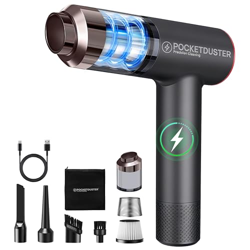PocketDuster 2-in-1 Compressed Air Duster and Mini Vacuum Cleaner with 150000 High RPM - Powerful Brushless Motor for Desktop