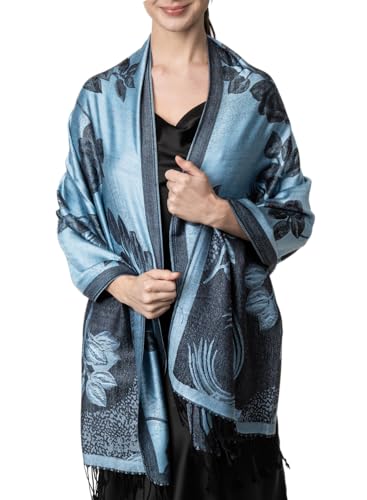 Achillea Two Tone Floral Roses Reversible Pashmina Scarf Shawl Wrap