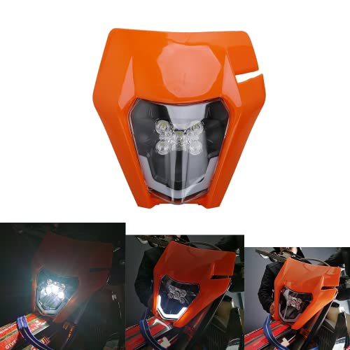 USTPO Motorcycle Headlight Headlamp Universal Head Light Fairing Mask Day Running Light for most of Dirt Bike Motocross EXC SX SXF Enduro Supermoto - Orange