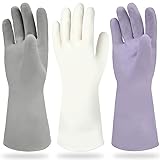 Cleanbear Rubber Gloves without Smell Reusable Househould Gloves Latex Free Gloves for Dish Washing and Home Cleaning 3 Pairs of Cleaning Gloves with 3 Colors for Different Ways