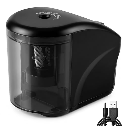 Taille-crayon électrique avec arrêt automatique et lame hélicoïdale noire durable