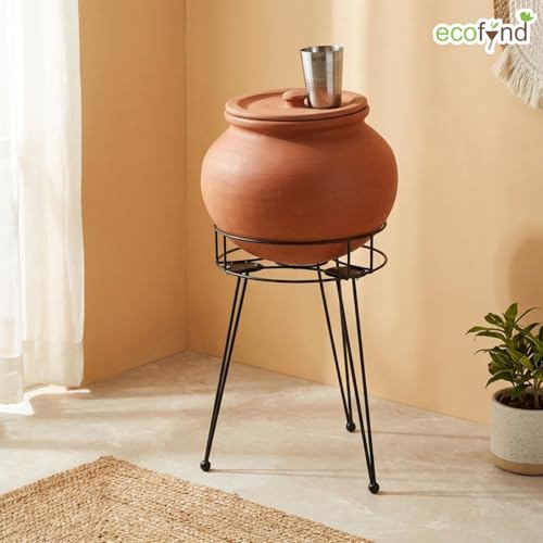 Image of ecofynd Round Heavy Duty Roy Matka Stand for Kitchen, Water Pot Stand, Terracotta Stand for Kitchen Utensils, Multipurpose Dispenser Rack, Pot Stand, Jar Holder, (PS303-BLK)