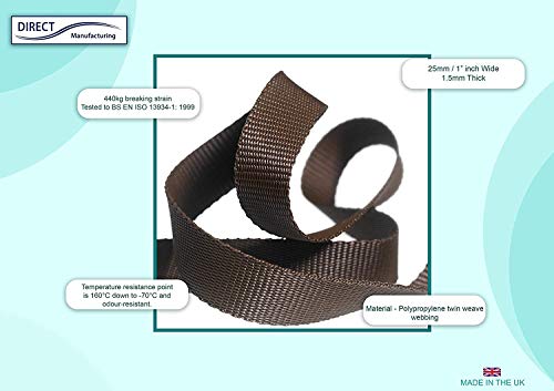 Direct Manufacturing 25mm x 50m Webbing Roll Polypropylene for DIY, Straps, Harnesses, Lashing and more | 970lb / 440kg breaking strain | Made in UK