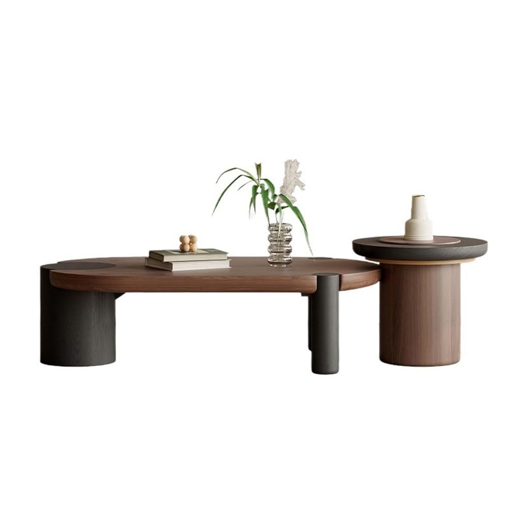 ZTHYSHOZ Side Table Modern Wooden Nesting Coffee Table Set Oval & Round Living Room Office Contrast Finish