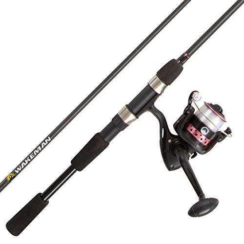 Fishing Rod & Reel Combo -66 Fiberglass Pole, Spinning Reel- Bass, Trout & Lake Fish-Spooled with 10lb Test-Action Series by Wakeman Outdoors (Pink)
