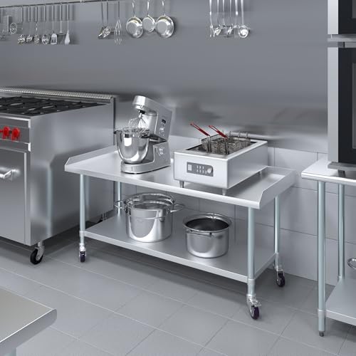 Image of AmGood Stainless Steel Equipment Stand with Undershelf + Casters, Heavy Duty, Commercial Grade, NSF (24 inch Width x 60 inch Length + Casters)