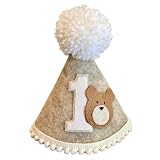 Bear 1st Birthday Hat, Beary First Birthday Decorations, One Happy Camper Party Cone Hat, Teddy Bear Crown Outfit for Baby Boys Woodland Theme Party Decoration