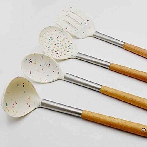 Küchenutensilien-Set Pfannenwender Silikon-Küchenwerkzeug-Set Kochutensilien-Set Pfannenwender Schaufel Suppenlöffel mit Holzgriff Spezielles hitzebeständiges Design