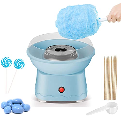 Cotton Candy Machine, Portable Cotton Candy Maker, Mini DIY Candy Floss Maker, Homemade Cotton Candy Maker for Birthday Family Party, Includes 10 Reusable Bamboo Sticks and Sugar Scoop, Blue
