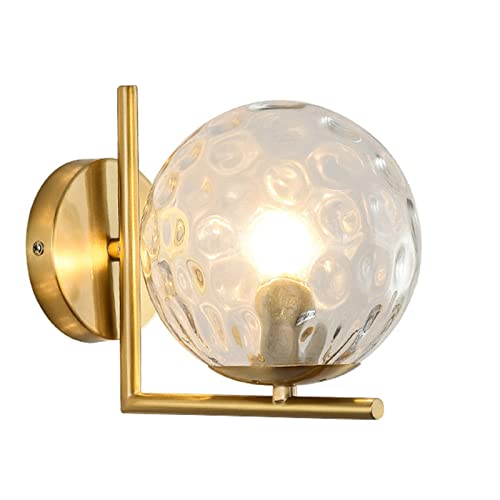 S-Cevada Aplique Luz de Pared de Metal Oro con Pantalla de Bola de Cristal Claro Lámpara de Pared de Globo Simple Moderna para Baño Dormitorio Sala de estar Pasillo (A) Cover