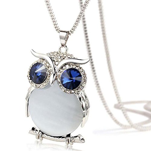 Keliay 2018 Womens Owl Pendant Diamond Sweater Chain Long Necklace Jewelry Best for Gift (White)