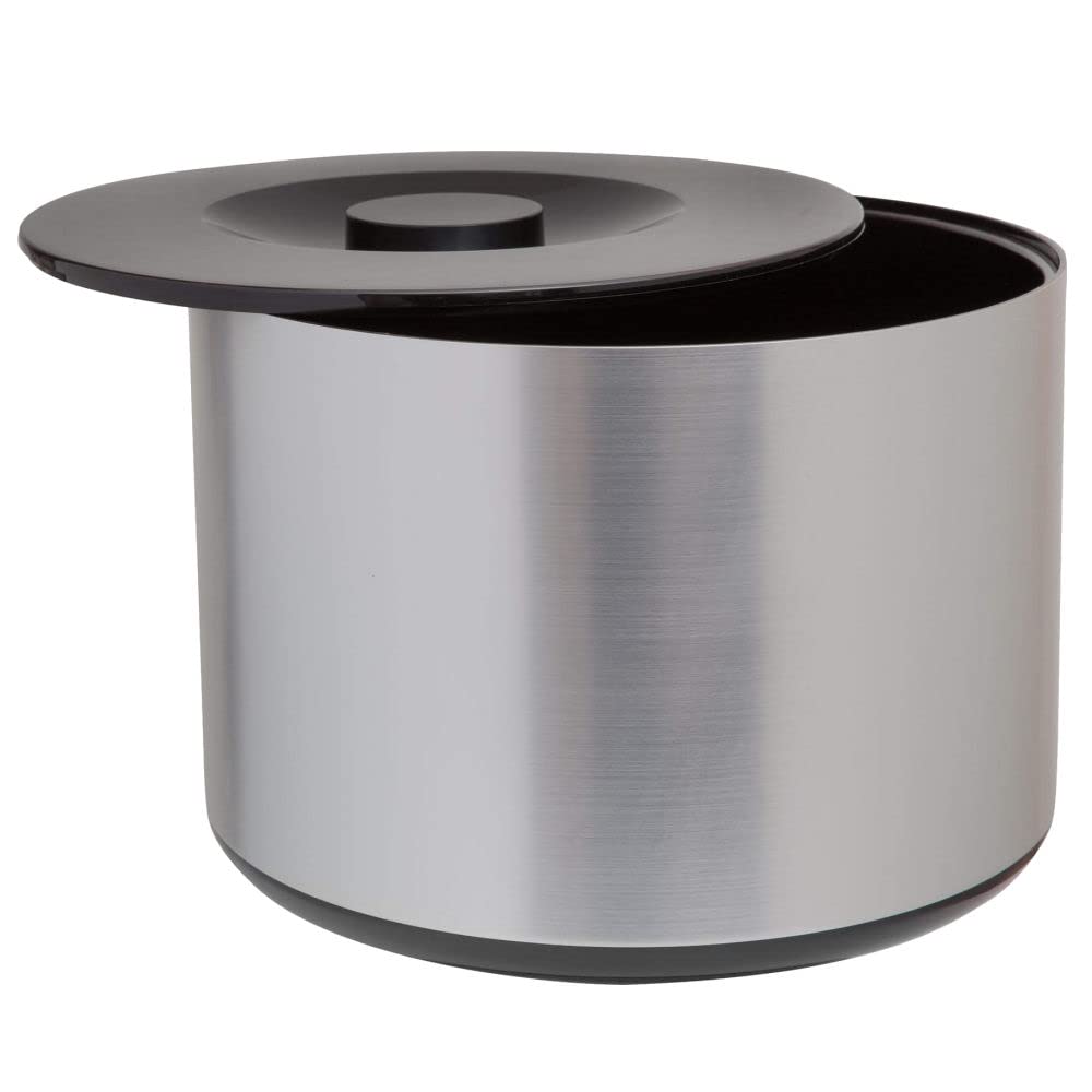 BarBits Cubo de hielo redondo de plástico y tapa de 10 litros – Cubo grande de plástico con efecto de aluminio cepillado – Enfriador de vino