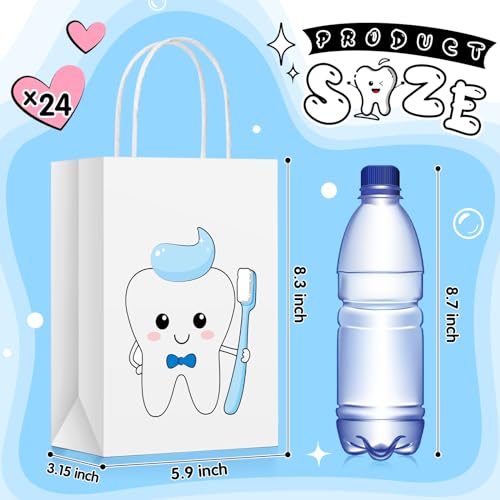 Image of 30 Pcs Dental Goodie Bags with Handles, Paper Tooth Patient Gifts Bags, Tooth Themed Office Giveaway Supplies for Dental Clinics, Hygienist, Assistant, Dentist