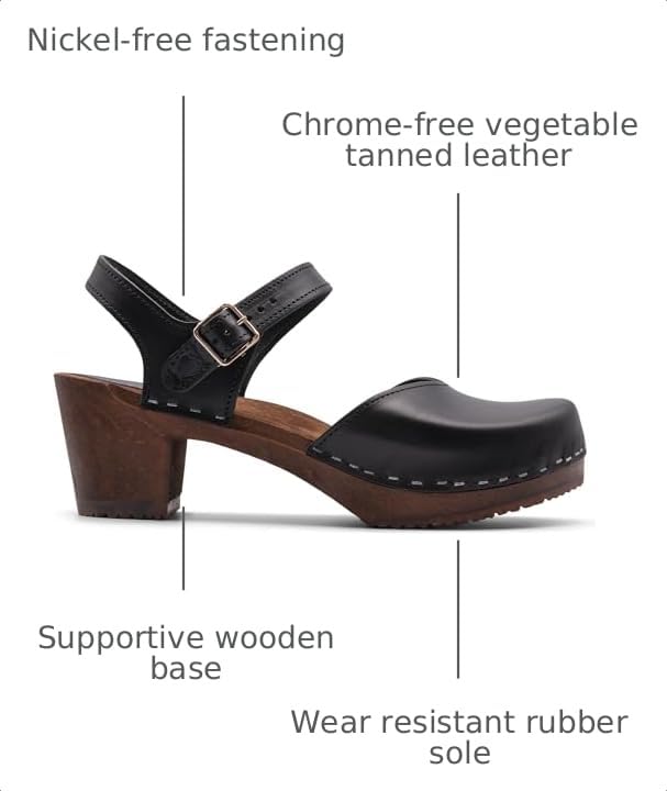 Image of Sandgrens Handmade Swedish Wood Clogs for Women, High Heel Sandal | Victoria