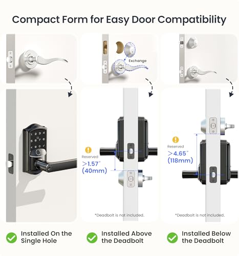 Veise VE029 WiFi Smart Lever Lock, Fingerprint Keyless Entry Door Lock with Handle, Built-in WiFi, Remote App Control, Electronic Digital Knob for Front Door and Bedroom, IP65 Waterproof, Matte Black thumbnail 9