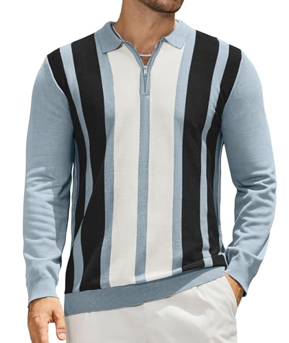 Polo en tricot rayé manches longues homme PRIVIMIX vintage zippé casual