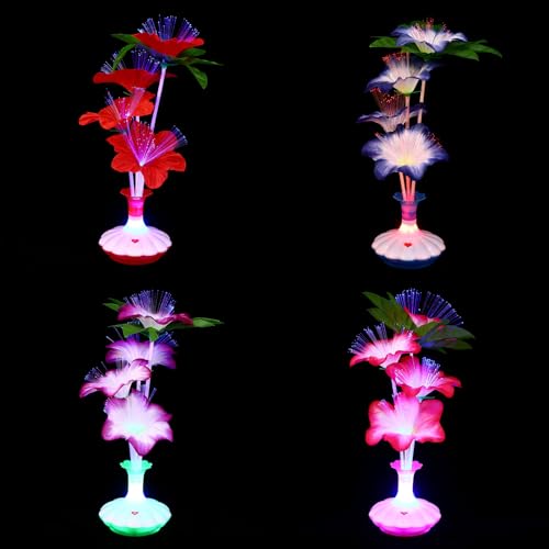KESYOO 4個 七彩発光光ファイバー花 卓上ランプ カラフルライト 光源やわらかく目に優しい ホームやホテルのインテリア装 ランダムカラー