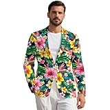 Zarisguat Hawaii Floral Men's Blazers Slim Fit Business Casual Sport Coat One Button Travel Blazer Tropical Hibiscus Plumeria Lightweight Suit Jacket M