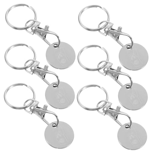 HOMSFOU 6piezas Llavero De Acero Inoxidable Fichas para Carrito De Compras Llavero Portátil para Monedas para Diario Supermercado para Carrito