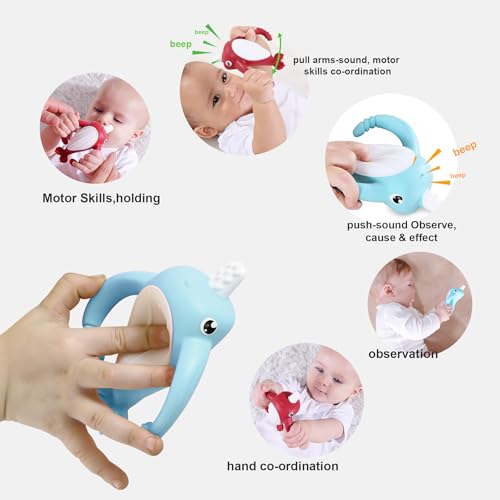 Image of Best Baby Toy for 4Months Baby, Baby Teething Toys for 3-6 6-12 Months, Teething Relief Toys, Food Grade Silicone Montessori Baby Teether Toy for 3-6months, Sensory Toys for Teething Babies, Blue