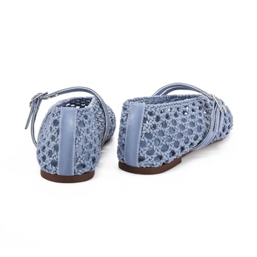 Image of Women's Woven Mary Jane Flats - Mesh Ballet Flats with Adjustable Double Metal Buckle Strap and Round Toe