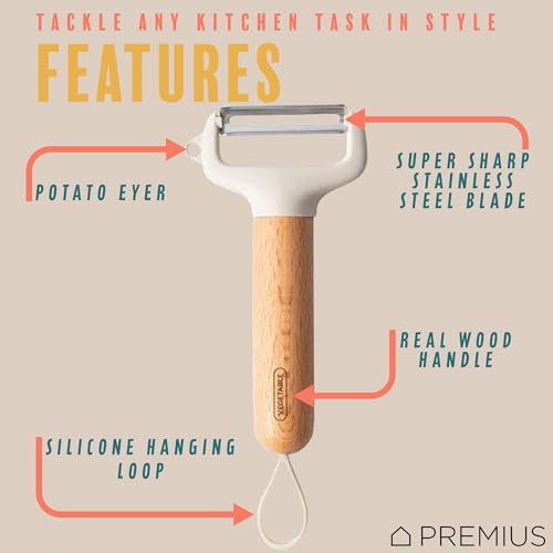 Premius Wooden Vegetable Stainless Steel Blades Peeler With Potato Eyer By Premius thumb #1