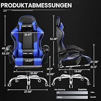 GTPLAYER Bürostuhl Gaming Stuhl Gaming Sessel Ergonomischer Gamer Stuhl mit Fußstütze, Kopfstütze Lendenkissen, Gepolstert Gaming Chair, Drehsessel Kunstleder-Himmelblau – Ansicht 3