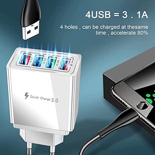 USB Plug Charger UK, 4-Port USB Fast Charger Plug with Smart Fast Charge 3.0 Wall Charger for iPhone 11 12 Pro Max XR 8 7 6s,Samsung S21 S20 S10 S9 S8