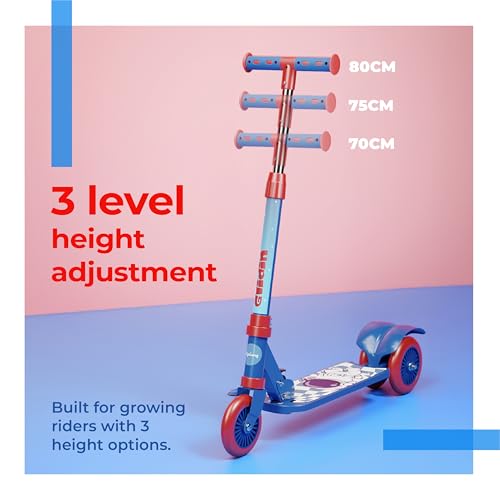 Image of Lifelong Foldable Kick Scooter for Kids 3+ Years | Adjustable Height, Side Stand | 3-Wheel Baby Scooter for Boys & Girls | 50kg Capacity | Outdoor Toy, Ride-on, Skating Fun | Blue & Red