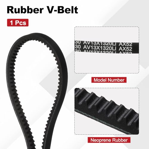 Image of AX52 Belt, Raw Edge Cogged Industrial Rubber EPDM V-Belt, Pack of 1 | 1 /2 inch(13mm) Width x 52 inch(1320mm) Inside Circumference x 5 /16 inch(8mm) Height