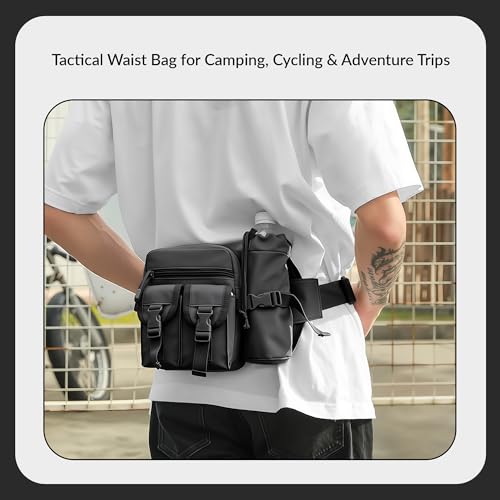 Image of CARRY TRIP Tactical Camping Waist Pack - Oxford Fabric Hip Belt Bag Pouch with Detachable Water Bottle Holder - Utility Sling Bag for Trekking, Cycling, Travel & Outdoor Use (Black)