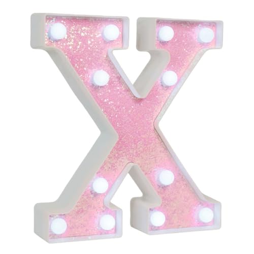 Image of Pink Glitter Marquee Light Up Letters, Battery Operated LED Letter Lights Signs for Pink Birthday Party Table Decorations, Wall Decor for Girls Bedroom, Initial Letter X with Cool White Lights