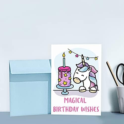 Huxters Unicorn Birthday card for girl kids - A5 Unicorn Happy Birthday Card - Unique Gift for Kids - Includes Envelope - Fun Slogan Illustrated Greetings Card, Unicorn Cake Card A5
