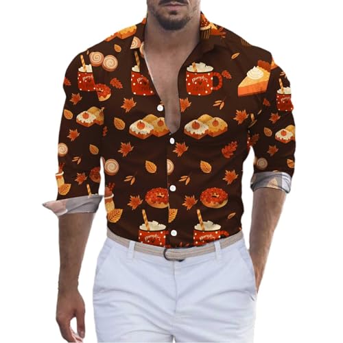 Turkey Shirts for Men Thanksgiving Day Mens Funny Shirt Long Sleeve Button Down Shirts Casual Shirt