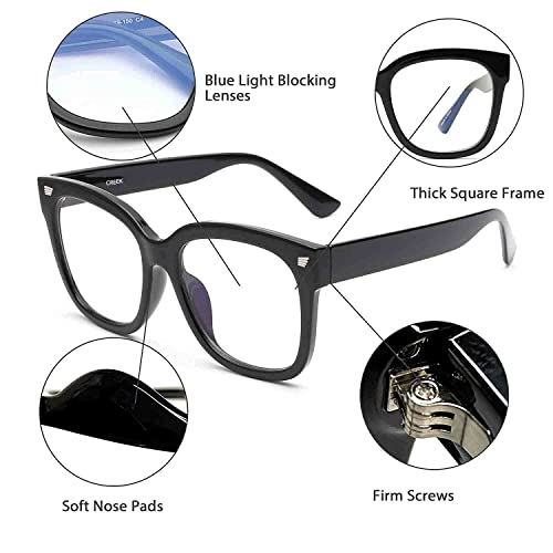 Image of CREEK Unisex Blue Light Blocking Blue Cut Anti Glare Oversized Glasses for Eye Protection from UV by Computer /Tablet /Laptop /Mobile (With Torch,Testing Card and Lens Cleaner)