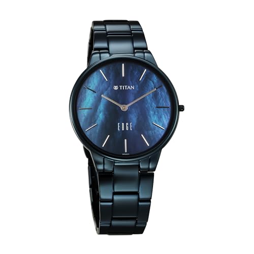 Image of Titan Edge Metal Ladies Allure Quartz Analog Blue Mother of Pearl Dial Blue Stainless Steel Strap Watch for Women - NT2734QM02