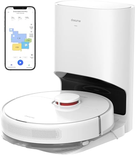 dreame D10 Plus Robot Vacuum Cleaner and Mop with 2.5L Self Emptying Station, LiDAR Navigation Obstacle Detection Editable Map, Suction 4000Pa, 170m Runtime, WiFi/APP/Alexa, Brighten White