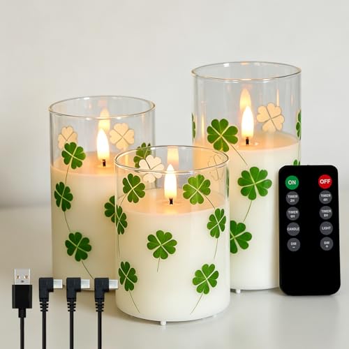 Bougie LED trèfle en verre avec flamme oscillante réaliste pour une décoration élégante