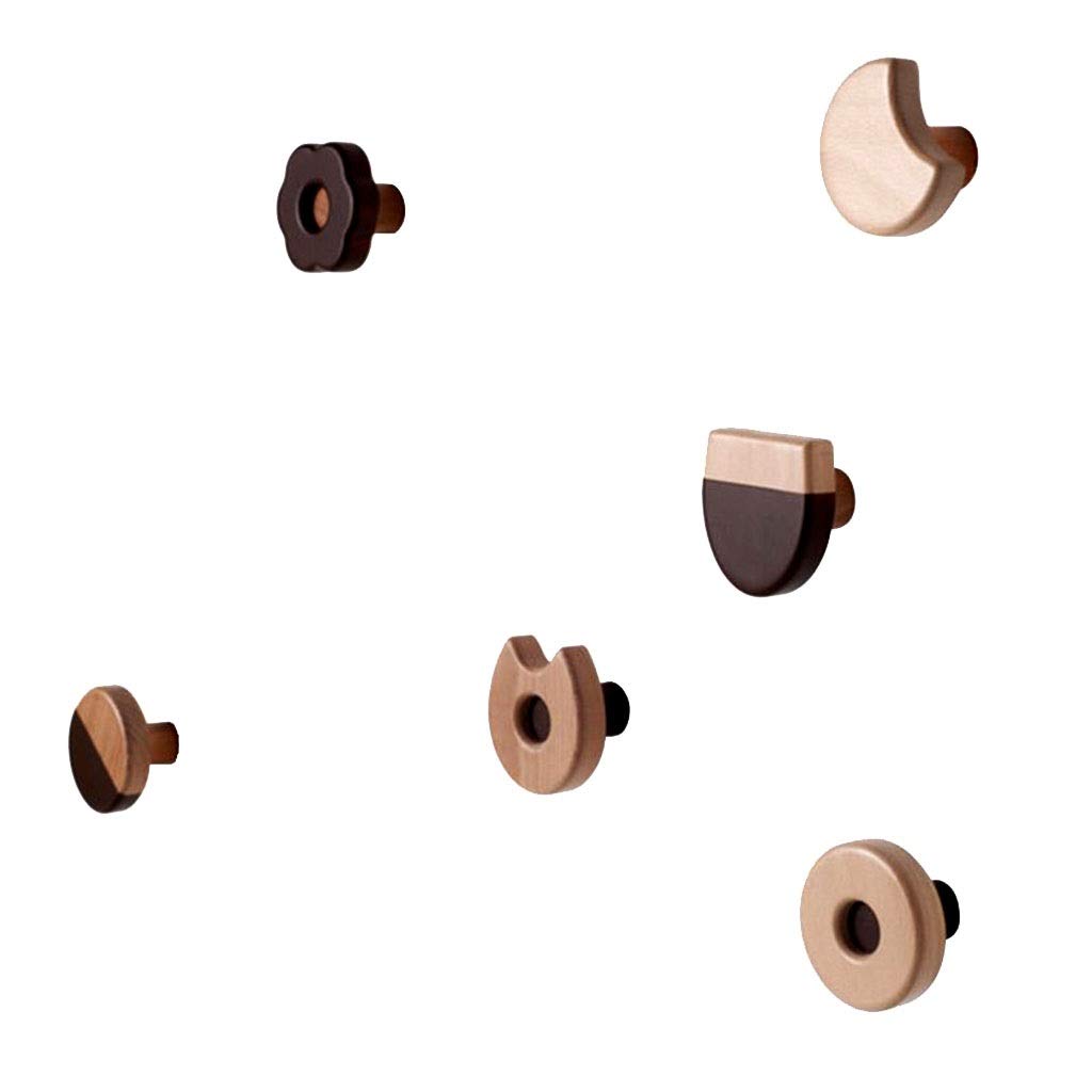 DXTFDHB Wooden Wall Hooks, Cookies Hooks for Robe, Coat, Towel, Keys, Bags - 6 Pack