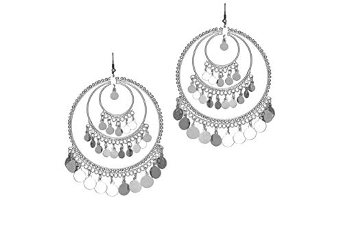 The_little_big_store presents concentric circle dangle stainless steel drops alloy metal chaand baali earrings for women and girls. (silver)