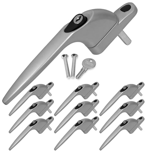 GB DIY Store 10 x Yale uPVC Universal Window Handle Inline Locking Espag Double Glazing Satin Silver 40mm (Pack of 10)