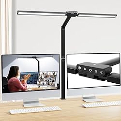 Lampara De Mesa X2 Moslumin Lampara escritorio pinza, 78cm 24W flexo led escritorio con doble barra de luz, potente lámpara monitor con sensor de luz, para mesa, estudio, estudiar, oficina, trabajo, ordenador pantalla